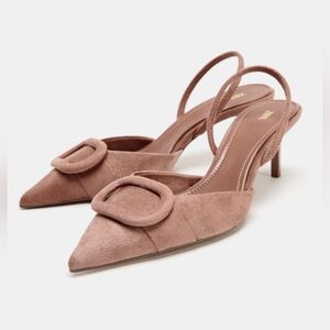 Zara Women's Slingback Heels in Dusty Pink Suede